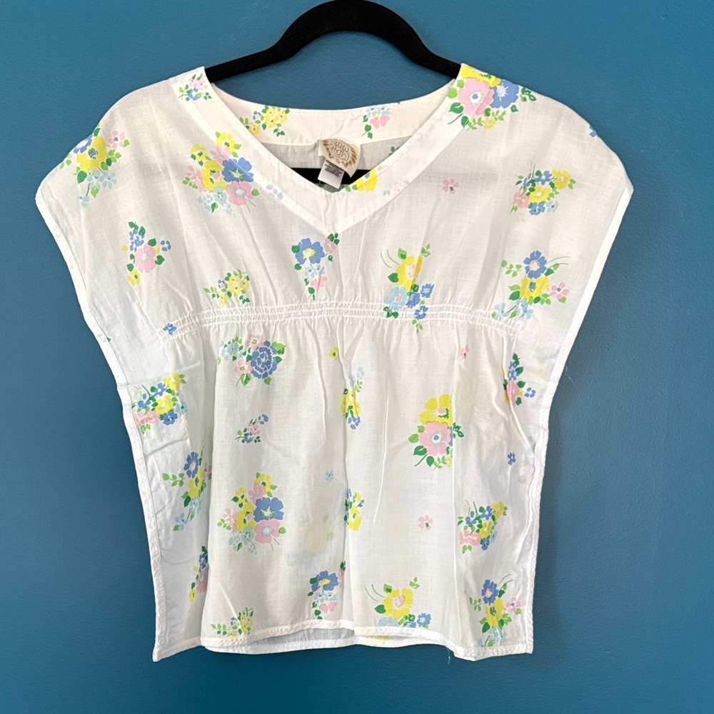 The Beaufort Bonnet Company White Coverup with Yellow and Blue Floral Print